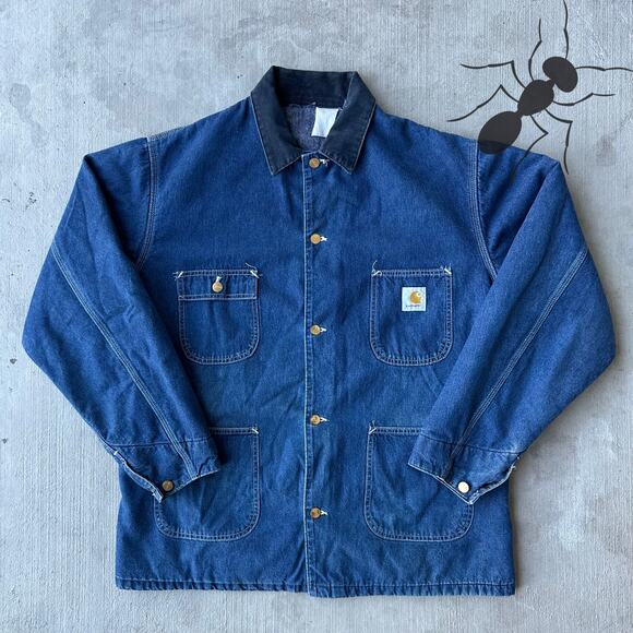 Vintage Y2K Carhartt denim blue chore work wear jacket - Picture 1 of 7